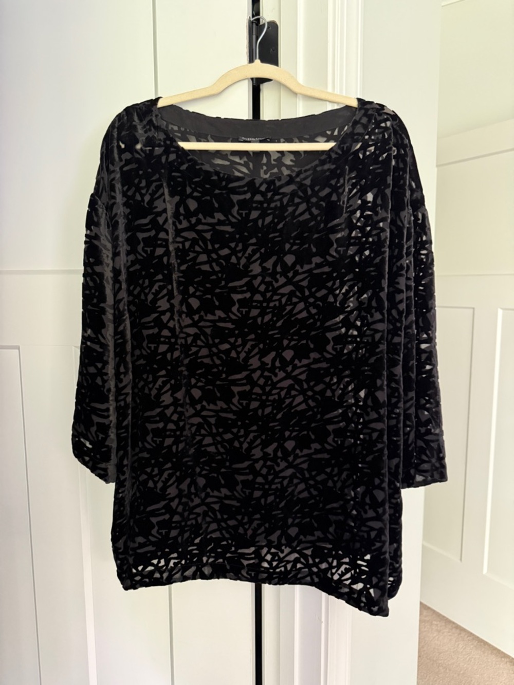 Eileen fisher velvet vibes burnout black top sheer blouse